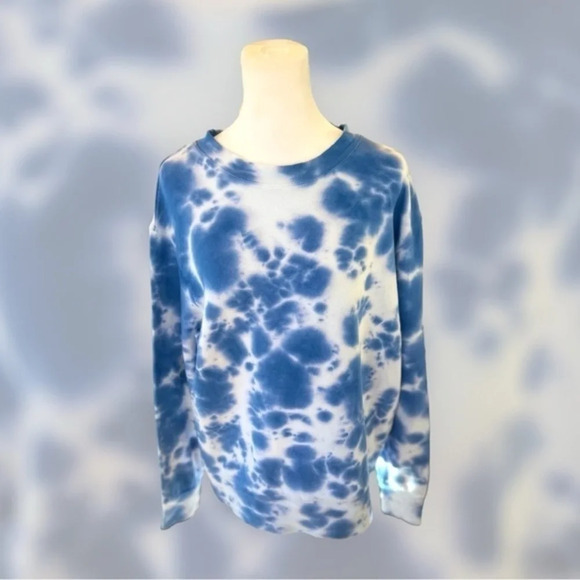 Monrow Women’s Blue & White Tie Dye Long Sleeve Sweatshirt Size M - Picture 1 of 8